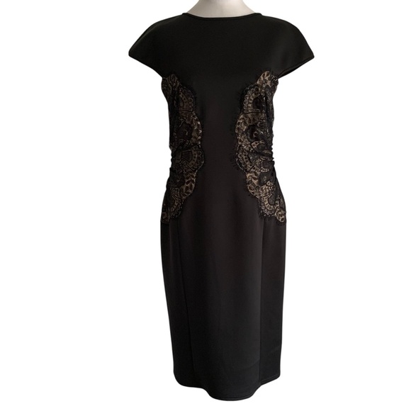 Tadashi Shoji 8 Elegant Black Lace Side Scuba Figure Flattering Cocktail Dress - Picture 1 of 8